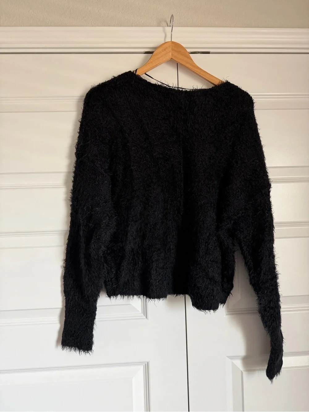 Free People Flurry Women's Black Fuzzy Pop Star Cropped Sweater